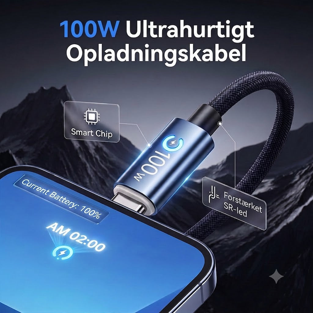 Hurtigopladningskabel Type-C til Type-C