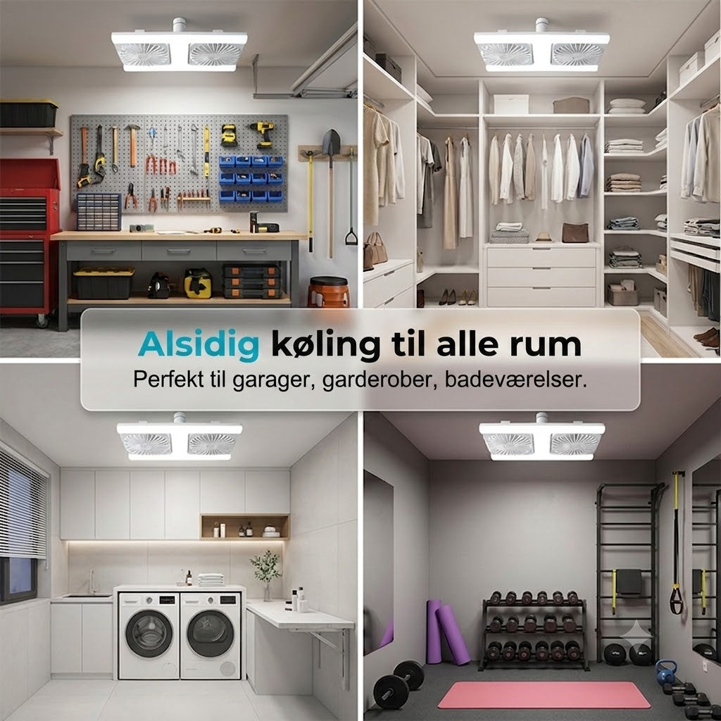 Loftsventilator med dobbelt hoved og LED-lys – moderne design med fjernbetjening til stue og soveværelse