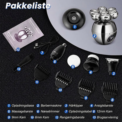 💪 7D Fleksibelt barbermaskinesæt | 5-i-1 Multifunktion⚡ Trådløs opladning + LED-batteriindikator🚿 Våd- og tørbarbering · Vaskbar🪐 Praktisk til rejsen