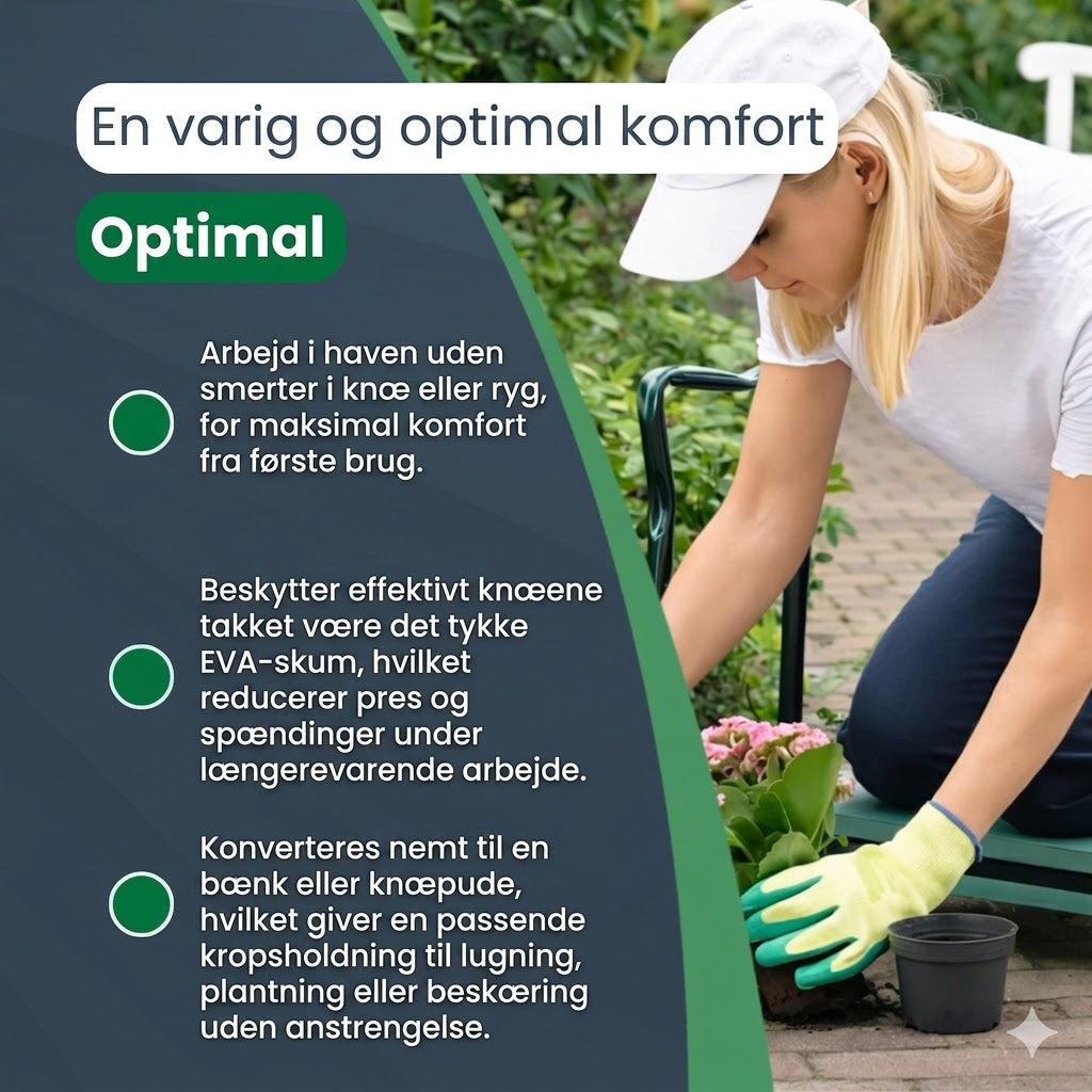 Professionel 2-i-1 sammenklappelig havebænk – Ergonomisk knæleskammel med EVA-pude – Arbejd uden smerter og besvær