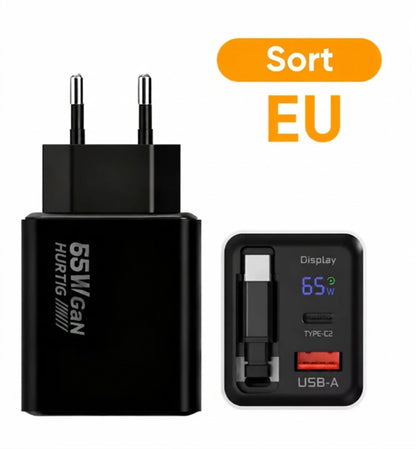 65W Type-C hurtiglader på 80 cm med USB- og Type-C-tilslutning
