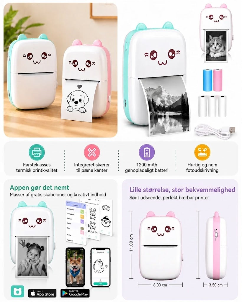 Blækfri Lommeprinter – Bærbar Termoprinter