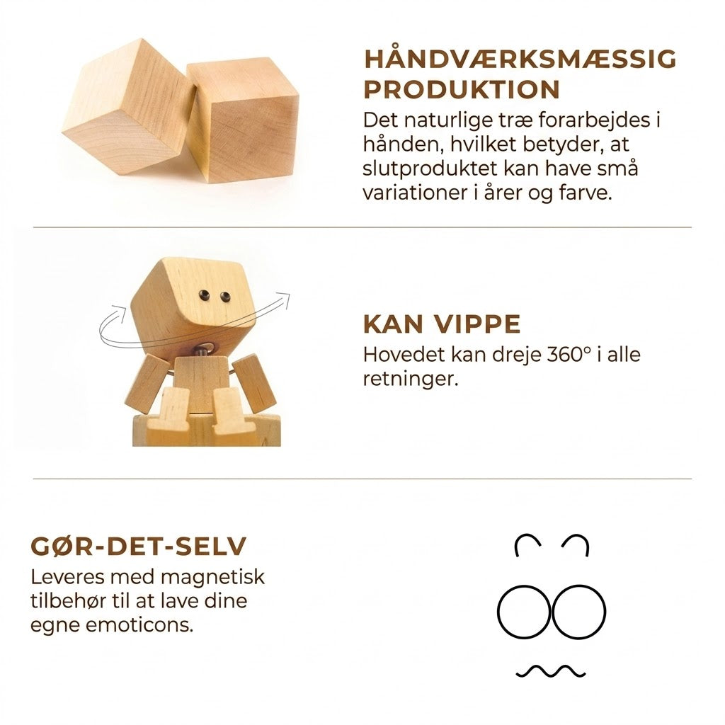 Charmerende lille gyngefigur i træ med 12 magnetiske udtryk