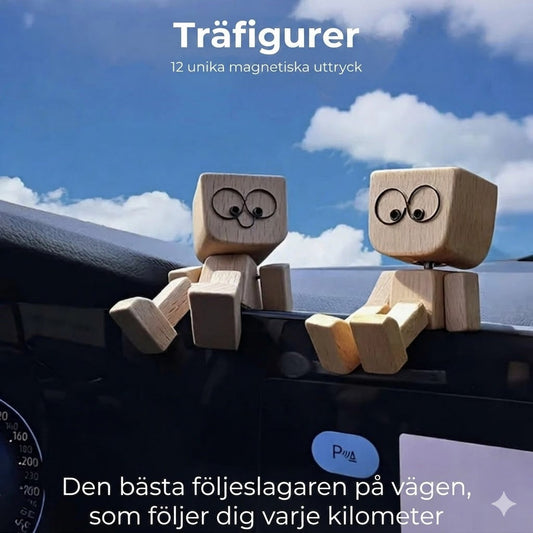Charmig liten träfigur med 12 magnetiska ansiktsuttryck