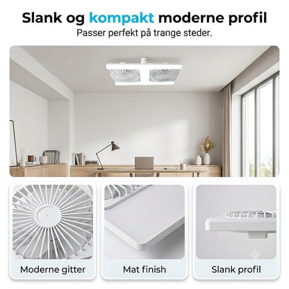 Loftsventilator med dobbelt hoved og LED-lys – moderne design med fjernbetjening til stue og soveværelse