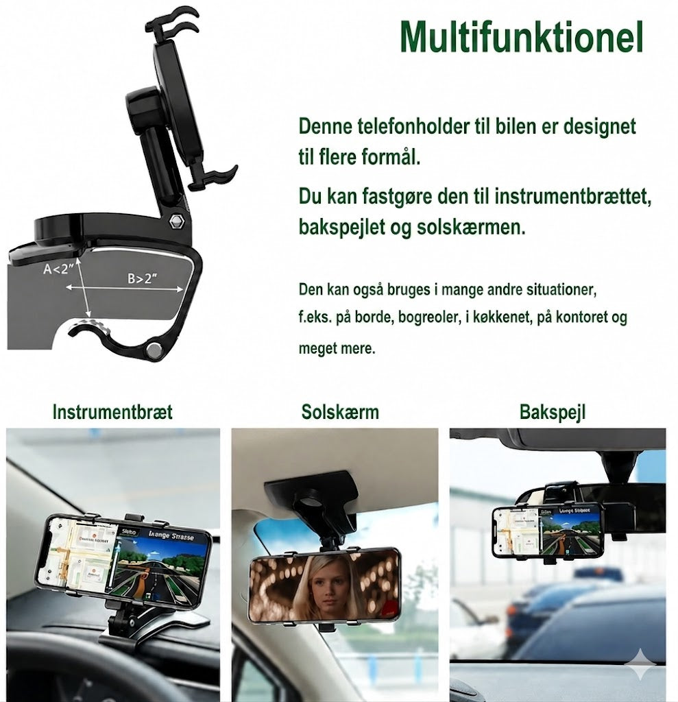 360° Mobilholder til bilens instrumentbræt