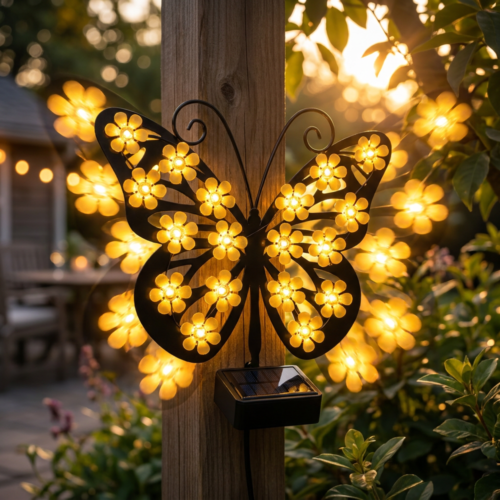 FlutterBloom™ | Dekorativ solcelle-sommerfuglelamp med blomsterformet LED