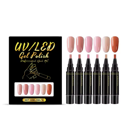 SalonPen – 3-i-1 Gelpen til Negle med UV-lampe (6-pak)