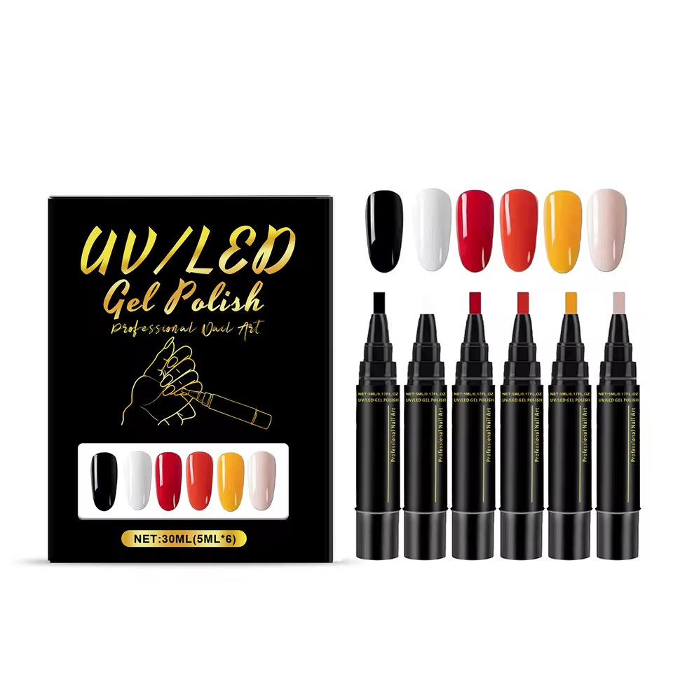 SalonPen – 3-i-1 Gelpen til Negle med UV-lampe (6-pak)