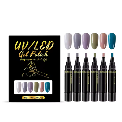 SalonPen – 3-i-1 Gelpen til Negle med UV-lampe (6-pak)