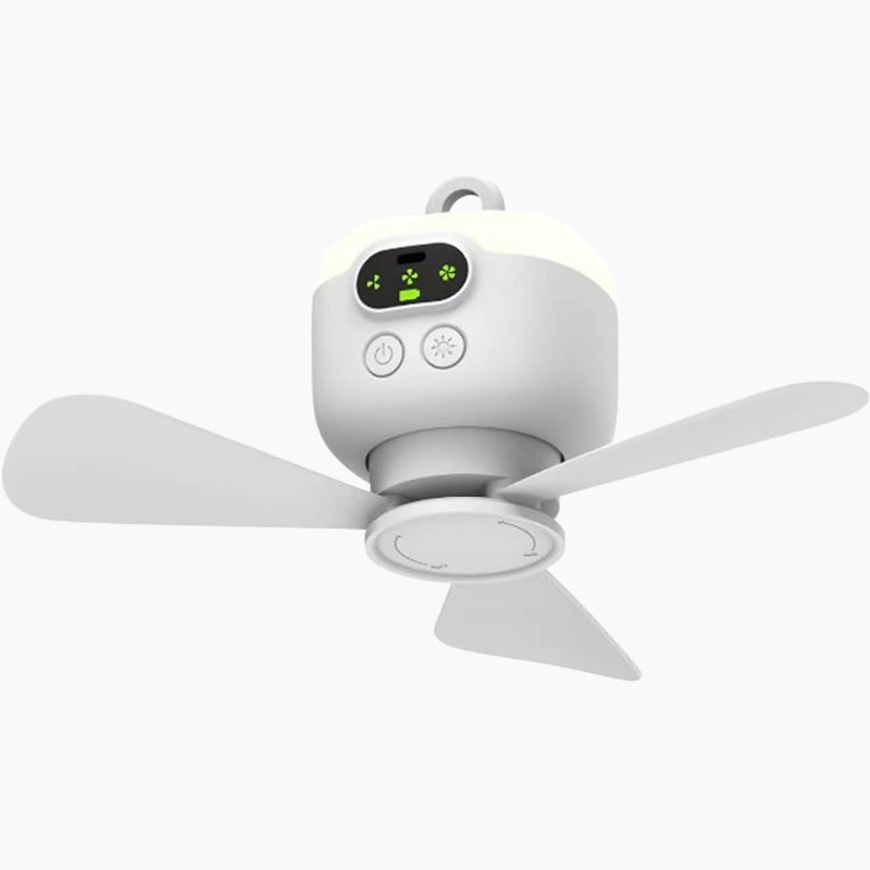 Genopladelig ventilator med LED-belysning – afkøling og klart lys overalt ✨