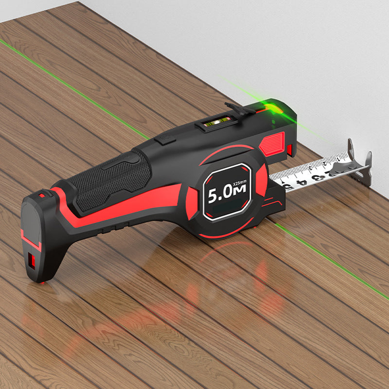 Målebånd med laserguide og vaterpas