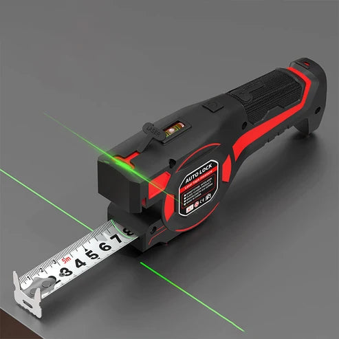 Målebånd med laserguide og vaterpas